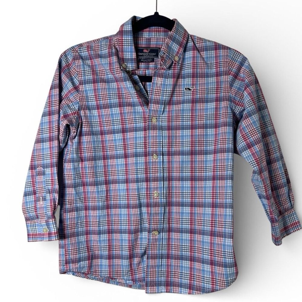 VGC Vineyard Vines Blue/Pink PLAID L/S Button Down Boys SZ 6